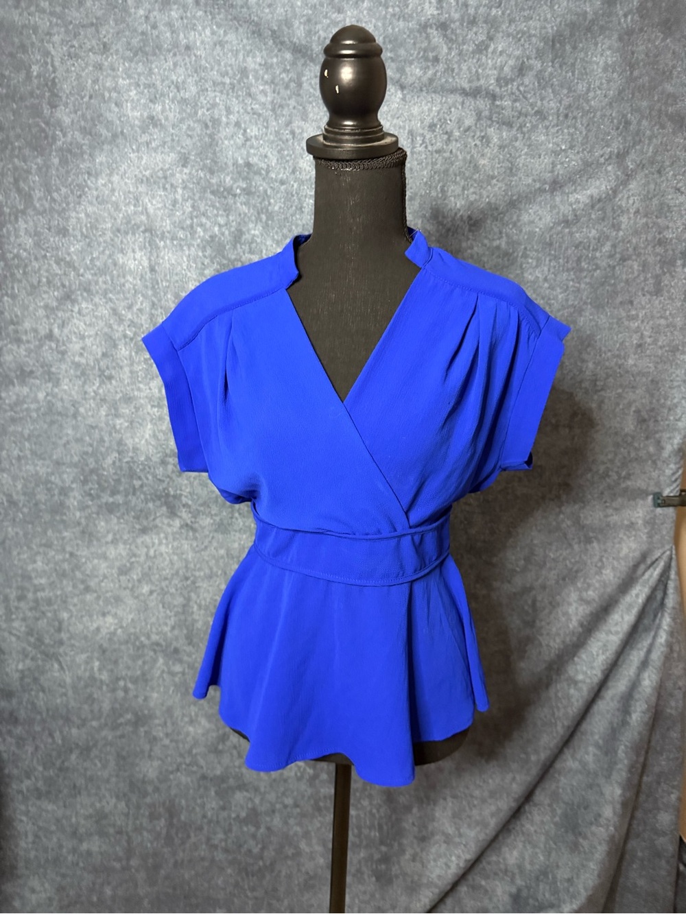 Monteau Cobalt Blue Wrap Peplum Blouse
